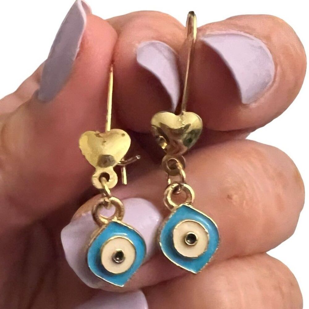 Vintage Evil Eye Heart Gold Earrings Boho Vibes